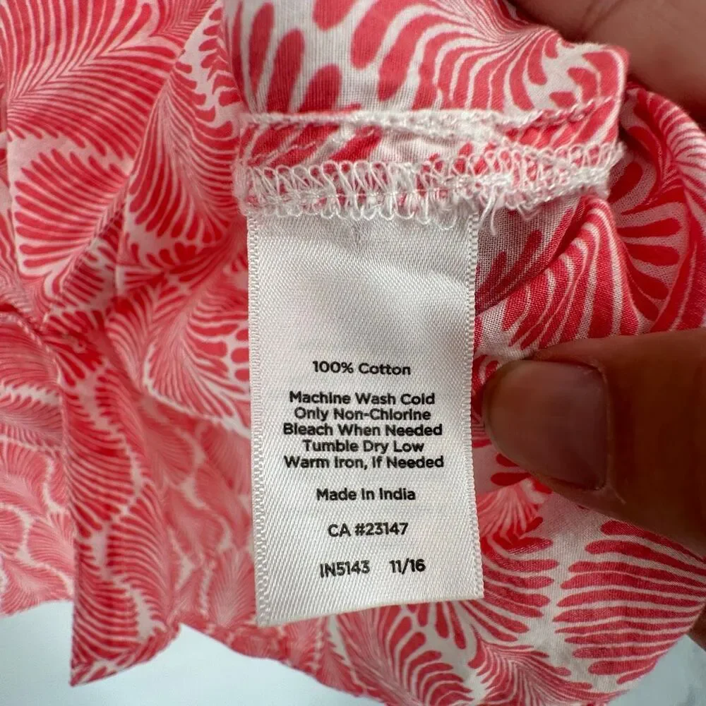Talbots Women's Button Up Pleated Coastal Pink‎ Blouse Top Size L Cotton Beach